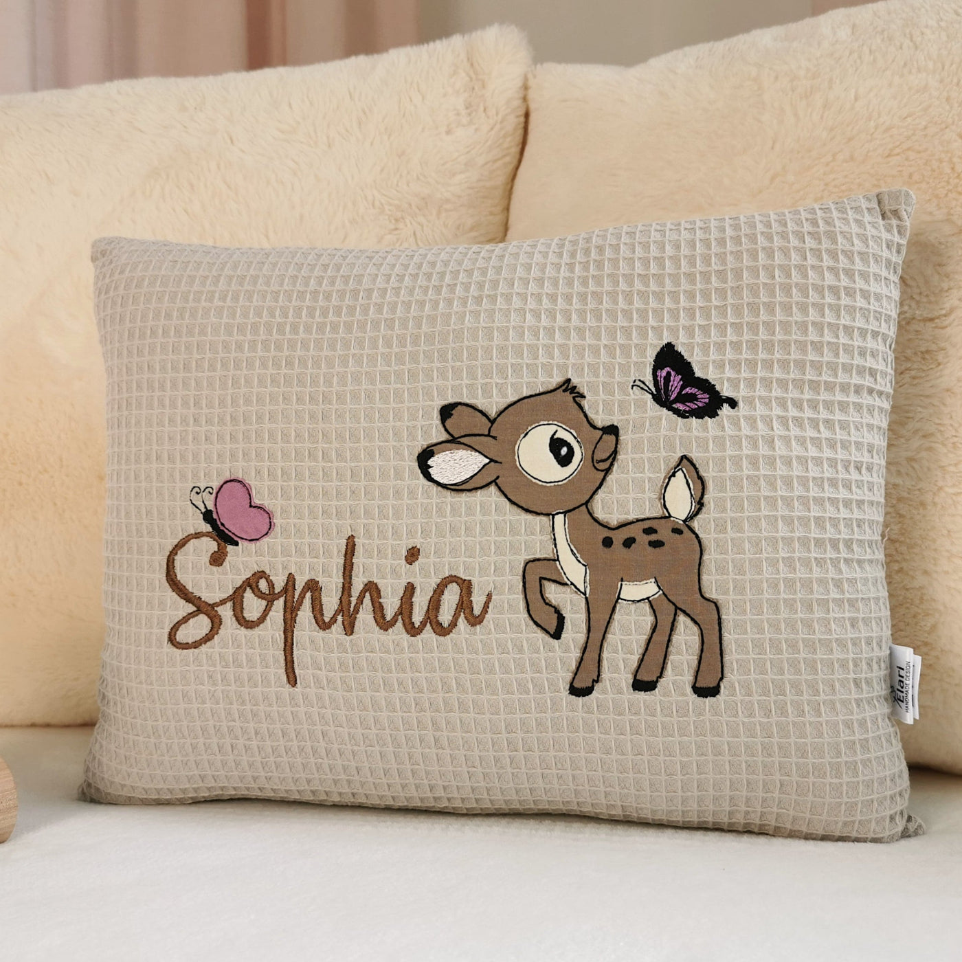 Kissen personalisiert Rehkitz-Kuschelkissen mit Namen-Kinderkissen personalisiert-Babykissen mit Namen-Kissen mit Namen Reh-Namenskissen Mädchen