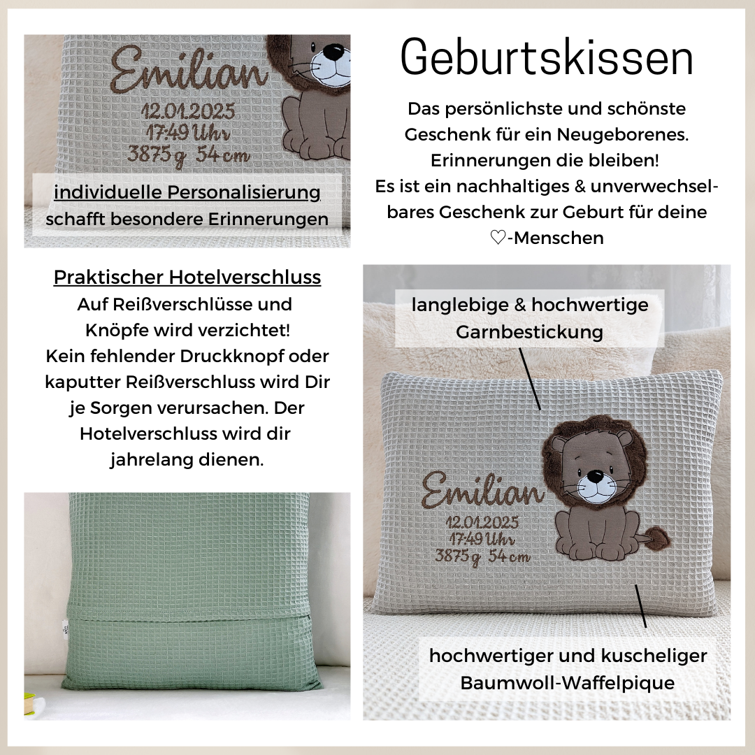 Geburtskissen für Jungen mit Löwe