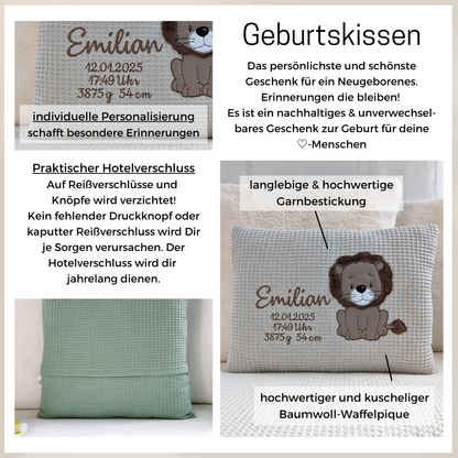 Geburtskissen für Jungen mit Löwe